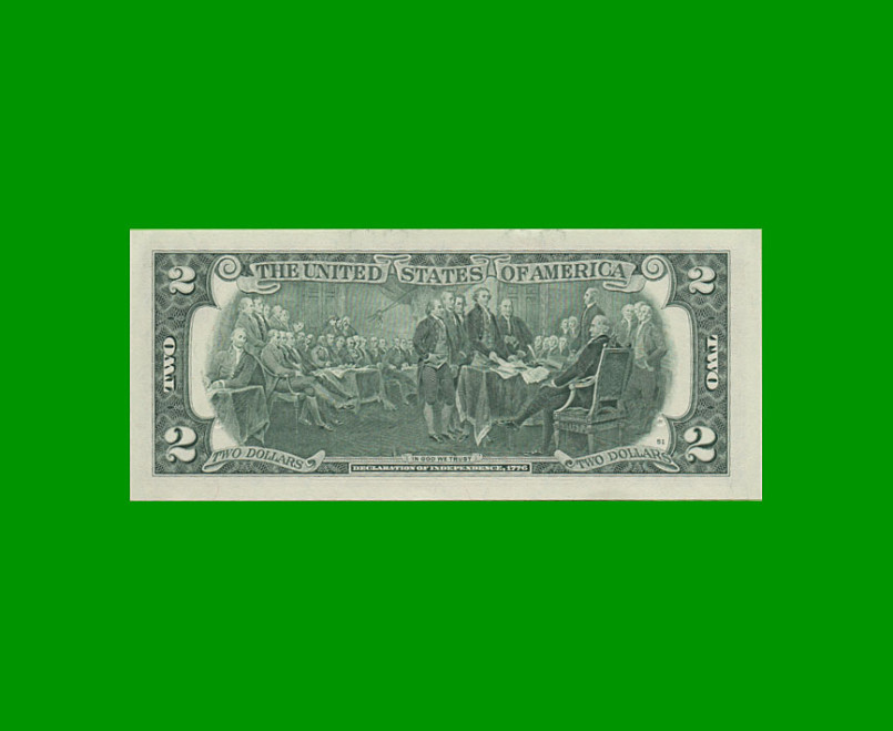 BILLETE DE EEUU 2,00 DOLARES, SELLO VERDE, PICK 538, ESTADO SIN CIRCULAR.- - Imagen 2