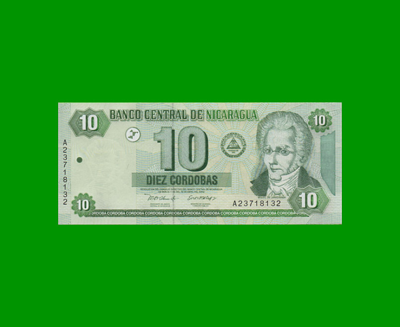 BILLETE DE NICARAGUA 10 CORDOBAS, PICK 191, ESTADO SIN CIRCULAR.-