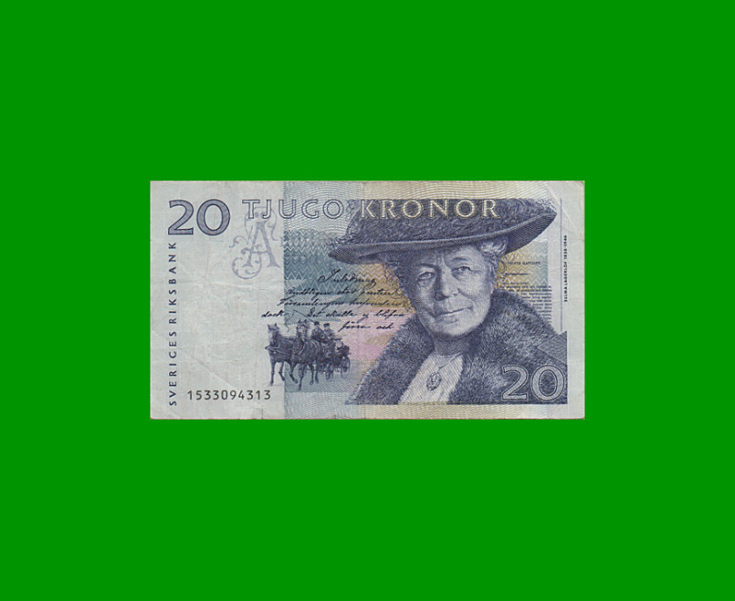 BILLETE DE SUECIA 20 KRONOR, PICK 61a, AÑO 1991 ESTADO BUENO+ .-