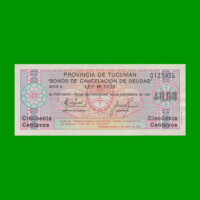 BONO DE TUCUMAN 0,50 CTVOS DE AUSTRALES, EC 092, AÑO 1985, ESTADO EXCELENTE+.-