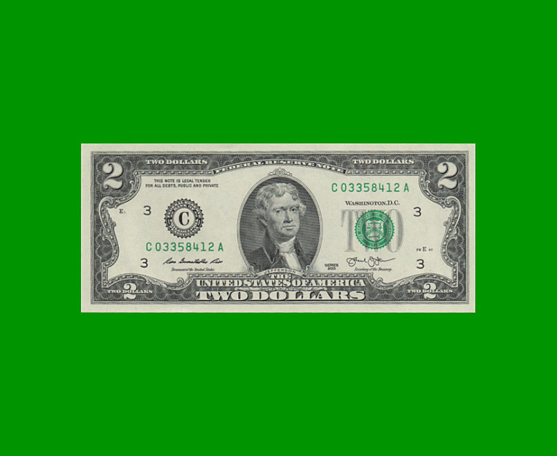 BILLETE DE EEUU 2,00 DOLARES, SELLO VERDE, PICK 538, ESTADO SIN CIRCULAR.-