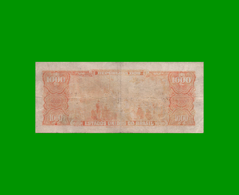 BILLETE DE BRASIL 1.000 CRUZEIROS RESELLADO 1 CRUZEIRO NOVO, PICK 187b, AÑO 1967, ESTADO BUENO.- - Imagen 2