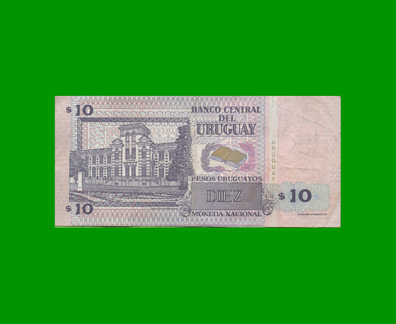 BILLETE DE URUGUAY $10,00 PICK 81, AÑO 1998, SERIE A, ESTADO BUENO+ .- - Imagen 2