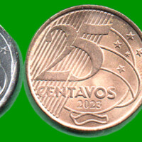 BRASIL SET DE CINCO MONEDAS 5,10,25, 50 Ctvos y 1 REAL BIMETALICA, AÑO 2023, ESTADO NUEVAS.-