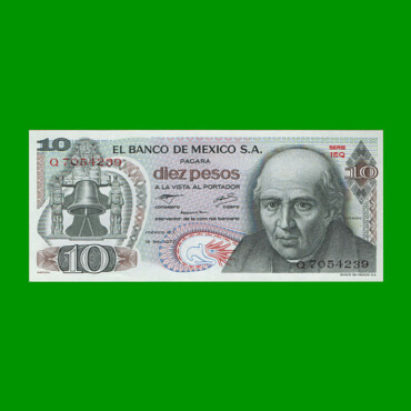 BILLETE DE MEXICO $10,00 PICK 63i, AÑO 1977, ESTADO SIN CIRCULAR.-