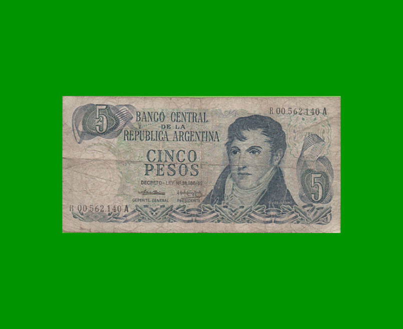 REPOSICION BILLETE PESOS LEY 18.188 $ 5,00, BOT 2329, ESTADO BUENO .-