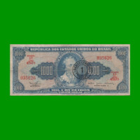 BILLETE DE BRASIL 1.000 CRUZEIROS RESELLADO 1 CRUZEIRO NOVO, PICK 187b, AÑO 1967, ESTADO BUENO.-