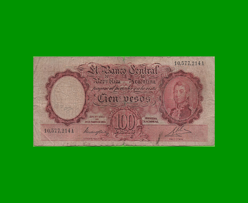 MONEDA NACIONAL $100,00, BOT 2033, AÑO 1946, ESTADO BUENO-  .-