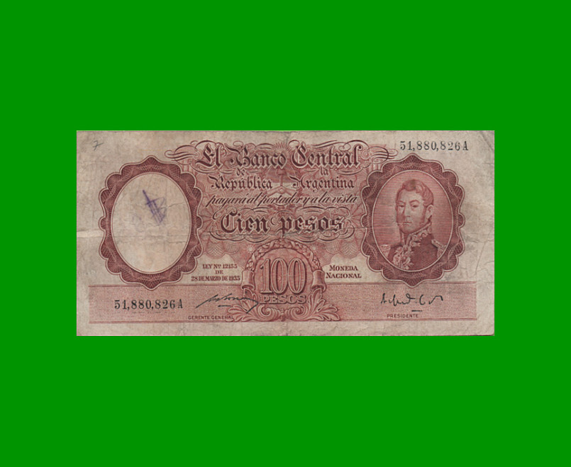 MONEDA NACIONAL $100,00, BOT 2040, AÑO 1951, ESTADO BUENO .-