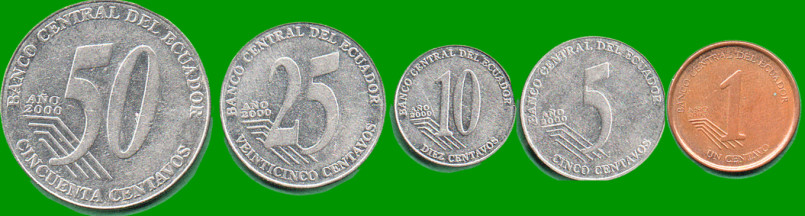 ECUADOR SET DE CINCO MONEDAS 1,5,10,25 Y 50 CTVOS,  AÑO 2002/03, ESTADO EXC.-.-