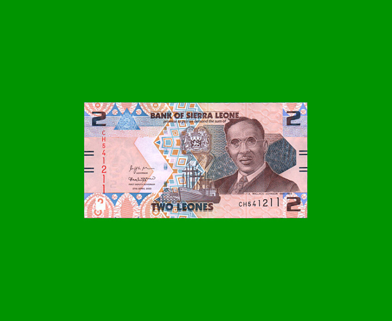 BILLETE DE SIERRA LEONA 2 LEONES, PICK 35, AÑO 2022, ESTADO SIN CIRCULAR.-