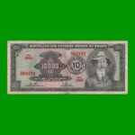 BILLETE DE BRASIL 10.000 CRUZEIROS RESELLADO 10 CRUZEIROS NOVOS, PICK 189c, AÑO 1967, ESTADO BUENO+ .-