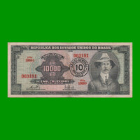BILLETE DE BRASIL 10.000 CRUZEIROS RESELLADO 10 CRUZEIROS NOVOS, PICK 189c, AÑO 1967, ESTADO BUENO+ .-