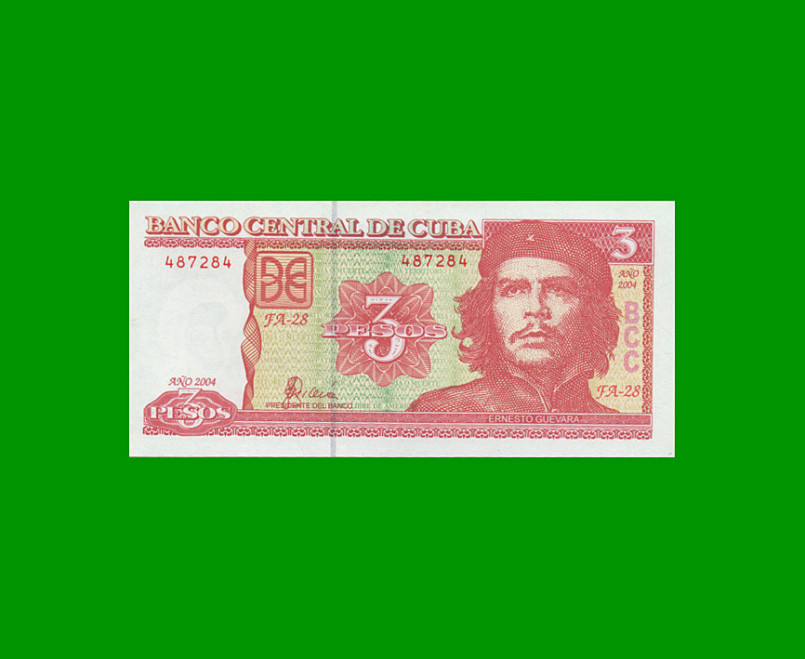 BILLETE DE CUBA $3,00 PICK 127a, AÑO 2004, ESTADO SIN CIRCULAR.-