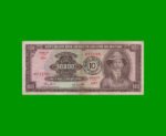 BILLETE DE BRASIL 10.000 CRUZEIROS RESELLADO 10 CRUZEIROS NOVOS, PICK 190a, AÑO 1967, ESTADO BUENO+ .-