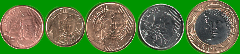 BRASIL SET DE CINCO MONEDAS 5,10,25 y 50 Ctvos y 1 Real BIMETALICA, AÑO 2015/ 2021, ESTADO NUEVAS.- - Imagen 2