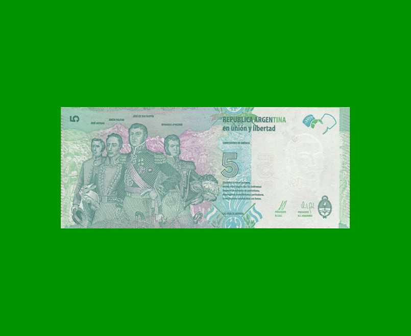 PESOS 3er DISEÑO $5,00, BOT 3901, AÑO 2015, ESTADO SIN CIRCULAR.- - Imagen 2