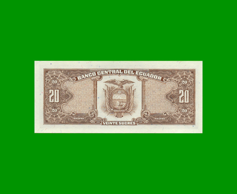 BILLETE DE ECUADOR 20 SUCRES PICK 121Aa, AÑO 1988 ESTADO SIN CIRCULAR.- - Imagen 2