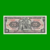 BILLETE DE ECUADOR 20 SUCRES PICK 121Aa, AÑO 1988 ESTADO SIN CIRCULAR.-