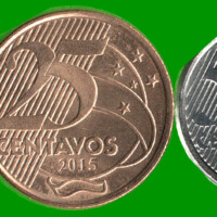 BRASIL SET DE CINCO MONEDAS 5,10,25 y 50 Ctvos y 1 Real BIMETALICA, AÑO 2015/ 2021, ESTADO NUEVAS.-