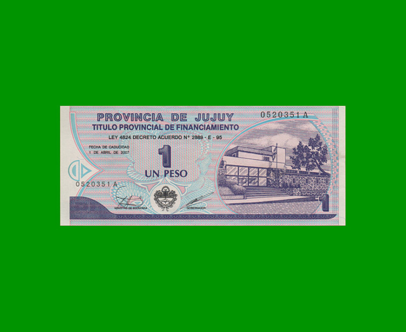 BONO DE JUJUY $ 1,00, EC 355, AÑO 1995, ESTADO SIN CIRCULAR.-