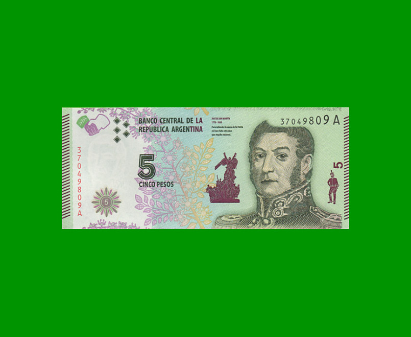 PESOS 3er DISEÑO $5,00, BOT 3901, AÑO 2015, ESTADO SIN CIRCULAR.-