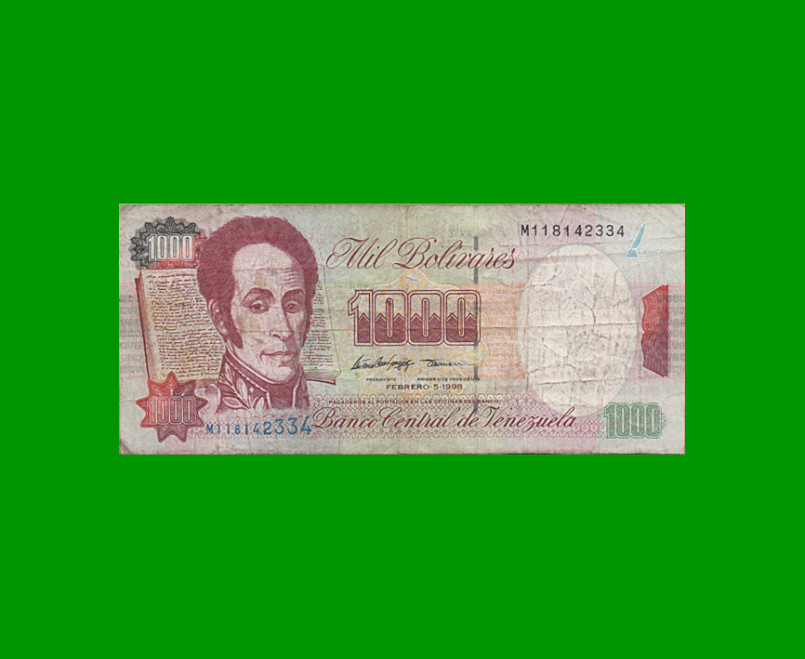 BILLETE DE VENEZUELA 1000 BOLIVARES, PICK 76c, AÑO 1998, ESTADO BUENO .-