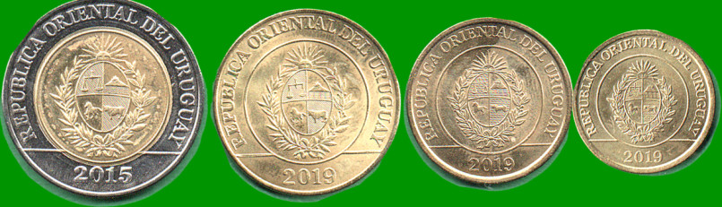 URUGUAY SET DE CUATRO MONEDAS 1, 2, 5 Y 10 PESOS, AÑO 2015/19, ESTADO NUEVAS.- - Imagen 2