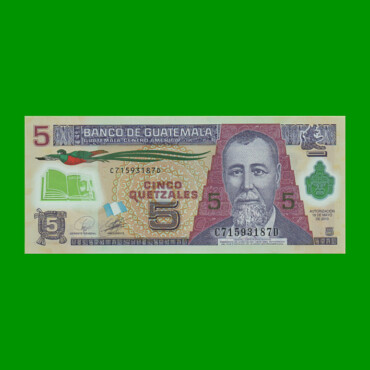 BILLETE DE GUATEMALA 5 QUETZALES, POLYMERO PICK 122a, AÑO 2010 ESTADO SIN CIRCULAR.-