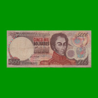 BILLETE DE VENEZUELA 5.000 BOLIVARES, PICK 78c, AÑO 1989, ESTADO BUENO.-
