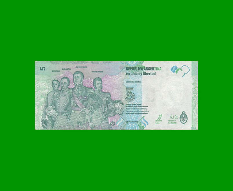 PESOS 3er DISEÑO $5,00, BOT 3902, AÑO 2015, ESTADO EXCELENTE- .- - Imagen 2