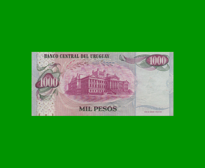 BILLETE DE URUGUAY $1.000,00, PICK 52, AÑO 1974, SERIE A, ESTADO EXCELENTE+.- - Imagen 2