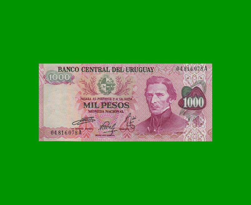 BILLETE DE URUGUAY $1.000,00, PICK 52, AÑO 1974, SERIE A, ESTADO EXCELENTE+.-