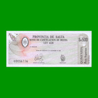 BONO DE SALTA $a500,00, EC 002, AÑO 1985, ESTADO SIN CIRCULAR.-