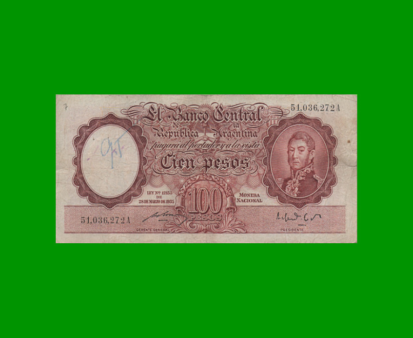 MONEDA NACIONAL $100,00, BOT 2040, AÑO 1951, ESTADO MUY BUENO- .-