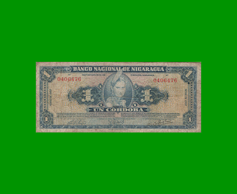 BILLETE DE NICARAGUA 1 CORDOBA, PICK 99b, MUY BUENO - .-