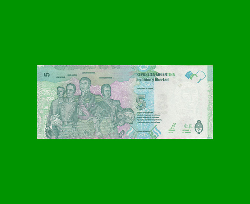 PESOS 3er DISEÑO $5,00, BOT 3902, AÑO 2015, ESTADO EXCELENTE+ .- - Imagen 2