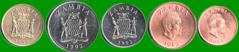 ZAMBIA SET DE CINCO MONEDAS 1,2,25,50 NGWE Y 1 KWACHA , AÑO 1983/92  ESTADO NUEVAS.- - Imagen 2