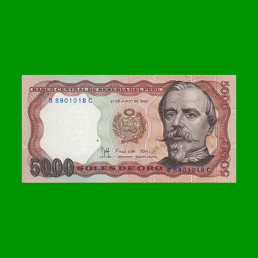 BILLETE DE PERU 5.000 SOLES, PICK 117, AÑO 1985, ESTADO SIN CIRCULAR.-