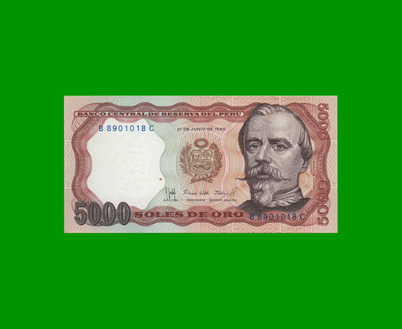 BILLETE DE PERU 5.000 SOLES, PICK 117, AÑO 1985, ESTADO SIN CIRCULAR.-