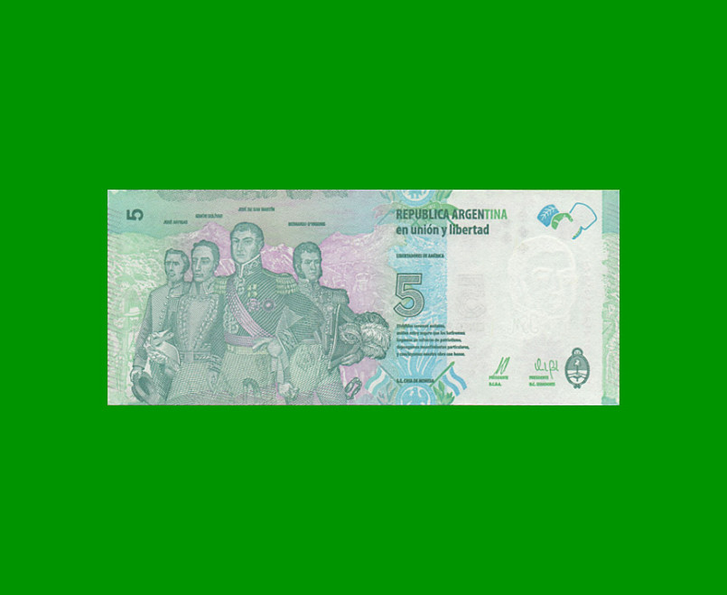 PESOS 3er DISEÑO $5,00, BOT 3902, AÑO 2015, ESTADO SIN CIRCULAR.- - Imagen 2