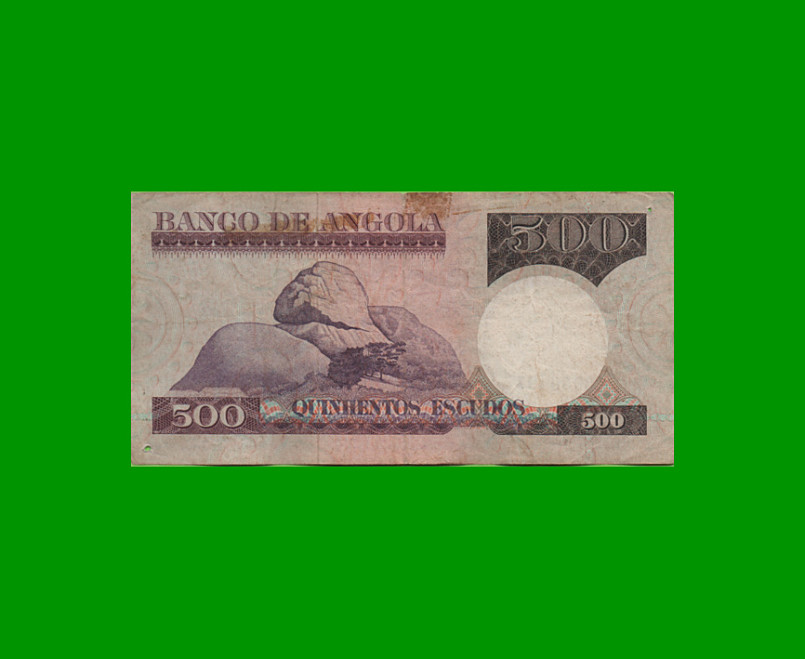 BILLETE DE ANGOLA 500 ESCUDOS, PICK 107, AÑO 1973, ESTADO BUENO .- - Imagen 2