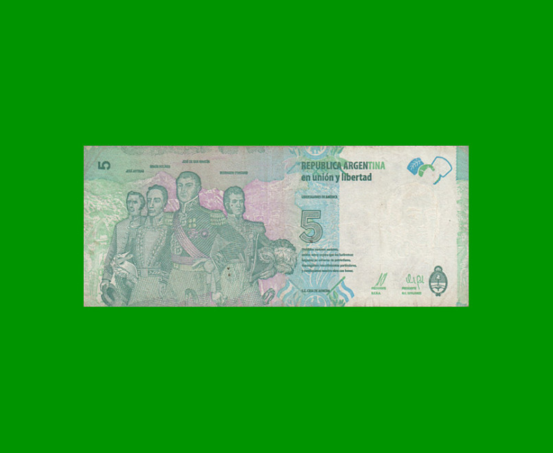 PESOS 3er DISEÑO $5,00, BOT 3903, AÑO 2015, ESTADO BUENO+.- - Imagen 2