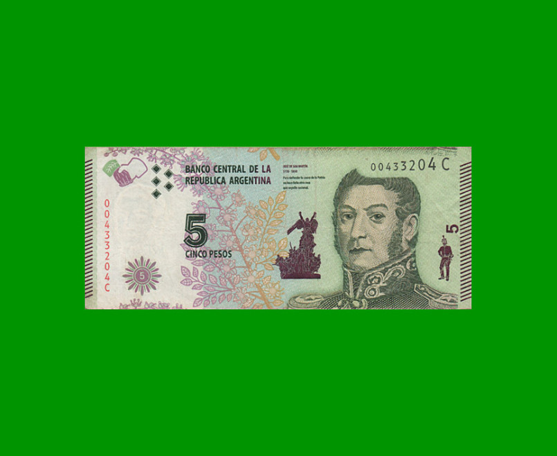 PESOS 3er DISEÑO $5,00, BOT 3903, AÑO 2015, ESTADO BUENO+.-