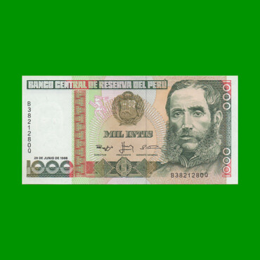 BILLETE DE PERU 1.000 INTIS, PICK 136b, AÑO 1988, ESTADO SIN CIRCULAR.-