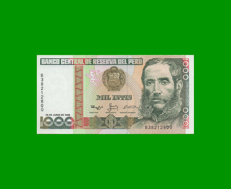 BILLETE DE PERU 1.000 INTIS, PICK 136b, AÑO 1988, ESTADO SIN CIRCULAR.-