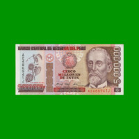 BILLETE DE PERU 5.000.000 INTIS, PICK 150, AÑO 1991, ESTADO SIN CIRCULAR.