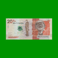 BILLETE DE COLOMBIA $ 20.000,00, PICK 461,PREFIJO BB, AÑO 2020, ESTADO SIN CIRCULAR.-