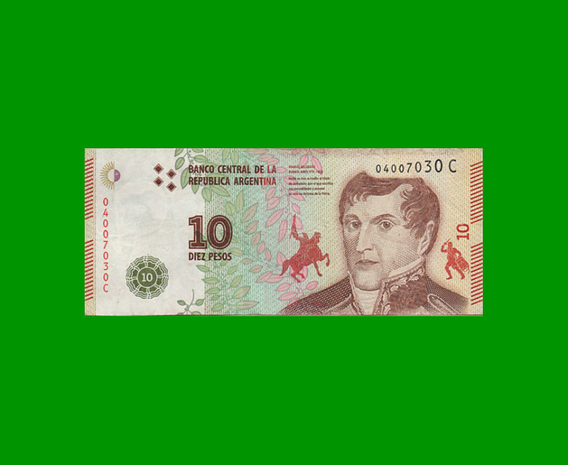 PESOS 3er DISEÑO $10,00, BOT 4003, AÑO 2016, ESTADO MUY BUENO-.-