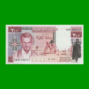 BILLETE DE MAURITANIA 200 OUGUIYA, PICK 3b, AÑO 1977, ESTADO SIN CIRCULAR.-